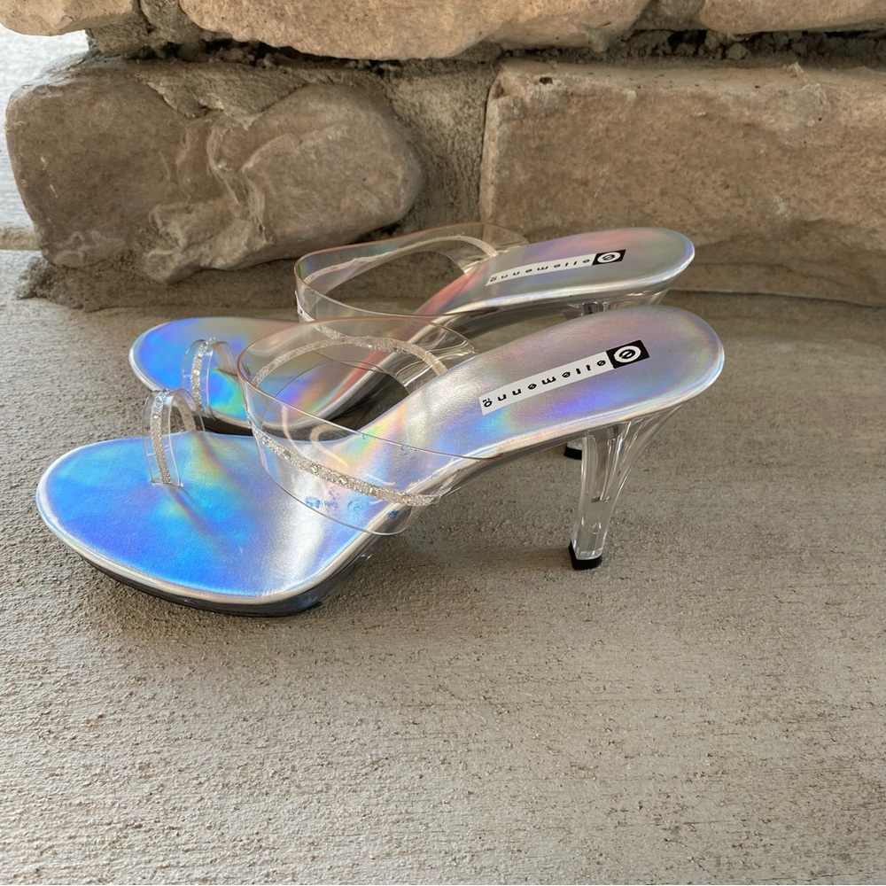 ellemenno || clear Cinderella slip on heeled sandals